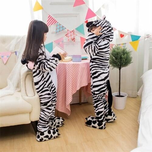 Kids Pajamas Zebra Kigurumi Onesie Boy Girl Animal Cosplay Costume Winter Warm Flannel Soft Fancy Night Sleepwear Cute Cartoon