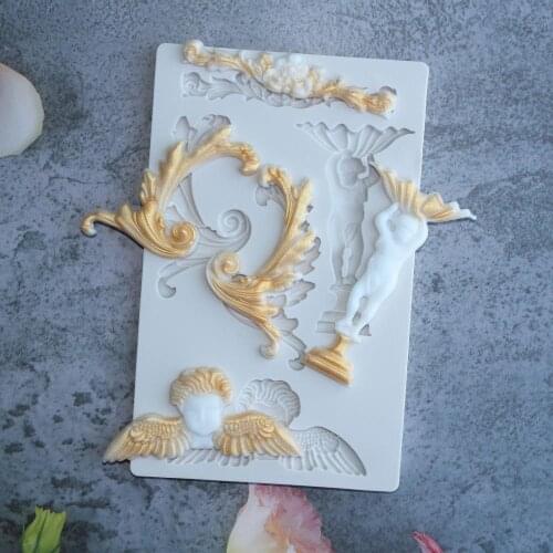 Angel And Embossed Pattern Silicone Mold Fondant Cake Decorating Mould Sugarcraft Chocolate Baking Tools For Cakes Gumpaste Form