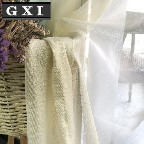 GXI Modern Solid Gold Wire All-Match Window Treatments Tulle For Living Room Beige Thin Sheer Kitchen Curtains Drapes