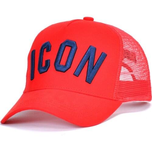 Fashion sports red with blue colour ICON letters embroidery breathable cotton mesh hats baseball hat sunscreen tide cap