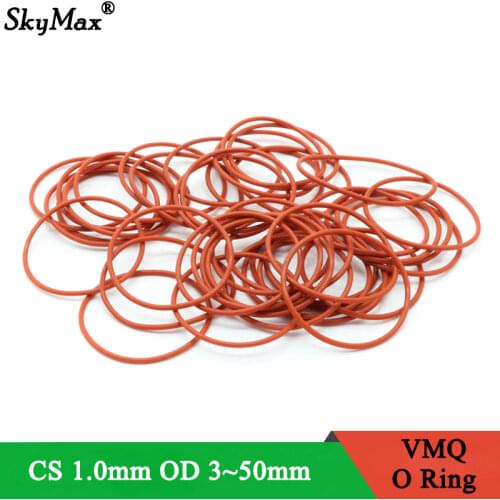 10pcs VMQ O Ring Seal Gasket Thickness CS 1mm OD 5 ~ 46mm Silicone Rubber Insulated Waterproof Washer Round Shape Nontoxi Red