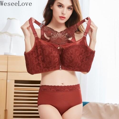 WeseeLove 75-120 Women Plus Size Bra Set Sexy Beauty Back Underwear Lingerie Large Cup Front Closure Bralette Brassiere Intimate