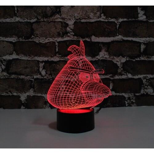YJM-2845 New Design 3d Illusion effect night lights with red game bird shape for Children Day Room Decoration