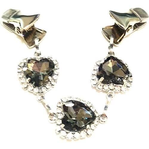 Gray Crystal Heart Cloak Clasp Elegant Rhinestone Sweater Cardigan Clip Women Brooch Scarf Guard Clips Cape Clamps