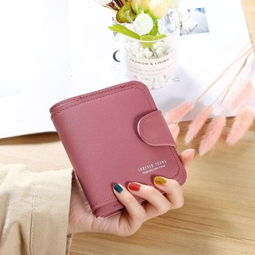Women Short Small Solid Color Wallets Female Zipper Hasp Fashion Coin Purses Ladies Letter Tri-fold Multi-card Holder Clutch Bag