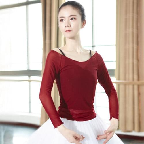 2018 Women Ballet Dance Tops Adult Stretch Soft Mesh Gymnastics Coat Top Selling Sexy Perspective Stage Wear