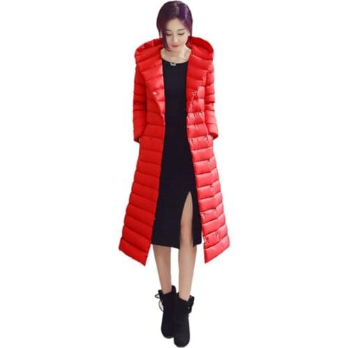 High Quality White Duck Down Jacket Female Long Section 2021 Warm Thick Hooded Slim Cotton Coat New Large Size 3XL Cotton Coat