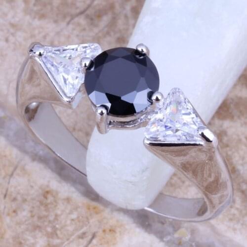 Black Cubic Zirconia White CZ Silver Plated Womens Jewelry Ring Size 6 / 7 / 8 / 9 R0679