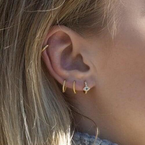 100% 925 silver Delicate hoop Earrings Tiny AAA+ CZ Hamsa Evil Eye Piercing Brincos For Women Jewelry Fashion Hot Christmas Gift