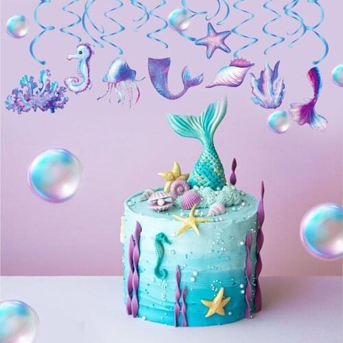 30pcs Sea Sweet Mermaid Happy Birthday Party Favors Ceiling Hanging Swirls Spiral Girls Mermaid Baby Shower Party Decorations
