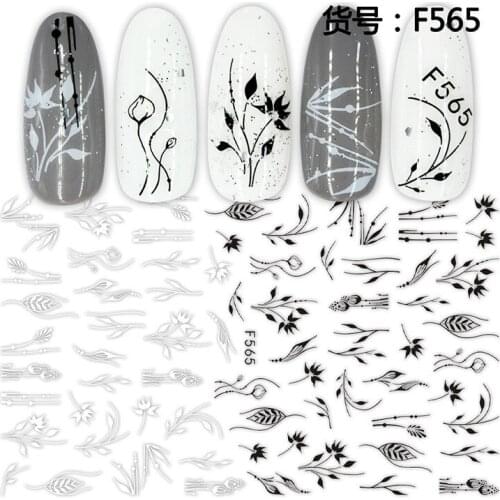 Black White 3D Nails Sticker Adhesive Decals Leaves Flower DIY Decals Designs For Nail Art Manicures Decorations
