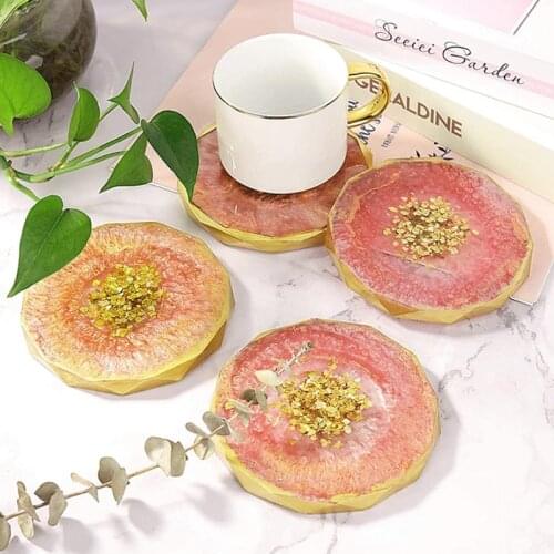 4 PCS Heart-shaped Round Coaster Epoxy Molds Resin Casting Molds for Craft Making Agate Slice Coasters Cup Mats U90F