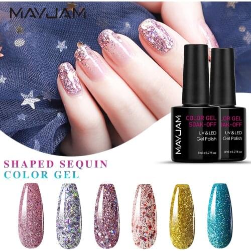 8ml Gel Nail Polish 6pcs Set Glitter Shaped Sequin Series UV Gel Varnishes Semi Permanent Nail Art Manicure Gel Polish Lacquer