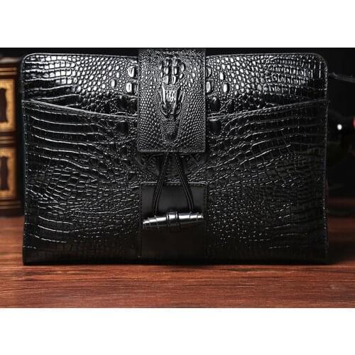 Brand Mens Bag High Quality Soft Leather Men Clutch Bags Luxury Crocodile Pattern Day Clutches Male Large Capacity Envelope Bag