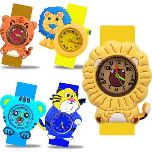 Factory Wholesale Children Watch Baby Watches Kids Learning Time Toys Cartoon Tiger Watch Christmas Gift for Child Aged 1-12