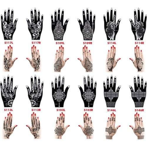 Mehndi Black Henna Tattoo Temporary Templates Glitter Tattoo Stencil for Hand Finger Body Painting