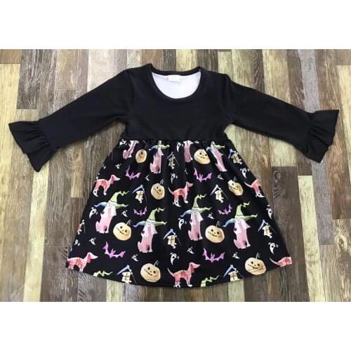 Baby Girl Boutique Black Lace Halloween Pumpkin Cartoon Dress