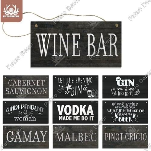 Putuo Decor Wine Signs Wood Wall Plaque Wooden Alcohol Plaque for Door Hanging Sign Home Decor Wood In Bar Pub Wall Decoration