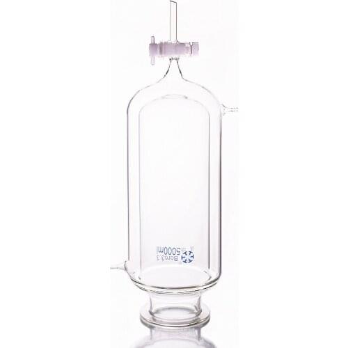 Double-layer cylindrical round bottom open reactor bottle 5000ml,150mm flange outer diameter,Reagent bottle,PTFE switch valve