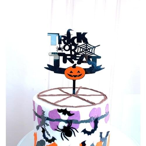Ins New Happy Halloween Acrylic Cake Topper Trick or Treat Witch Black Cat Cake Topper For Halloween Party Cake Decorations