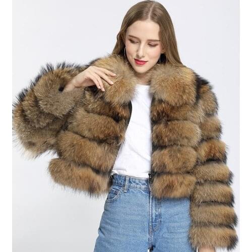 Janefur Natural Raccoon Fur Coat Women Winter Short Bomber Jacket Real Fur Korean Streetwear New