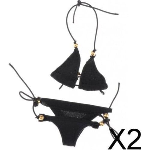 2x1/6 Scale Bra Underwear Lingerie Set for 12'' Action Figure Accessory Black