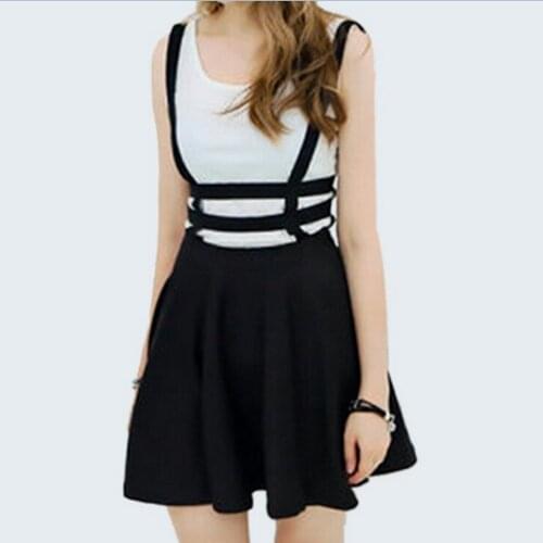 Short Mini Strap Empire Skirts Black Women Girl Playsuit Skater Suspender Skirts Bandage