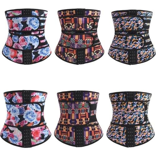 Adjustable Hook Women Waist Trainer Printed Neoprene Body Shaper Belt Slimming Belly Tummy Sweat Shapewear Workout Shaper Corset