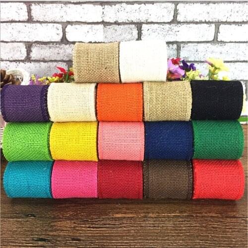 2 m/set 6cm candy color Burlap Ribbon roll Gift Linen DIY Wrapping Rolls wedding christmas decoration Natural Hemp Ribbon DIY