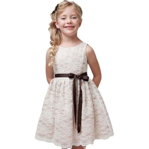Summer 2021 Kids Princess Dress Lace Flower Girls Dresses Wedding Party Casual Children Clothes White for 2 To 12 Years Teenage