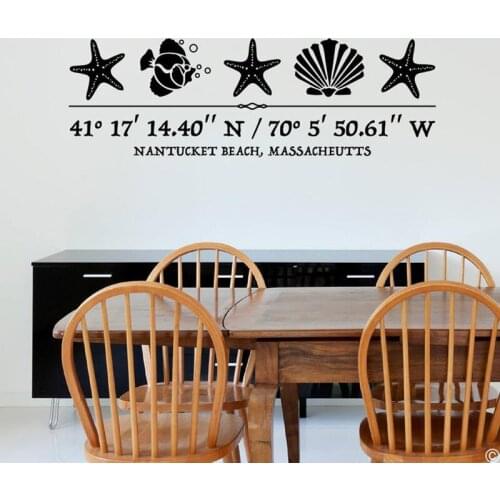 Sea Life Wall Decal with customizable GPS Coordinates and town name A13-060