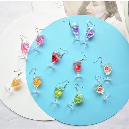 Creative Emulational Cool and Refreshing Fruit Juice Earrings Unique Design Transparent Goblet Eardrop Funny Jewelry