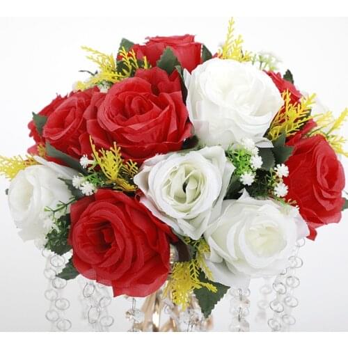 PEANDIM 26CM Dia Artificial Flowers Fabric Plastic Simulation Flower Centerpiece For Wedding Decor Road Lead Flower Bouquet DIY