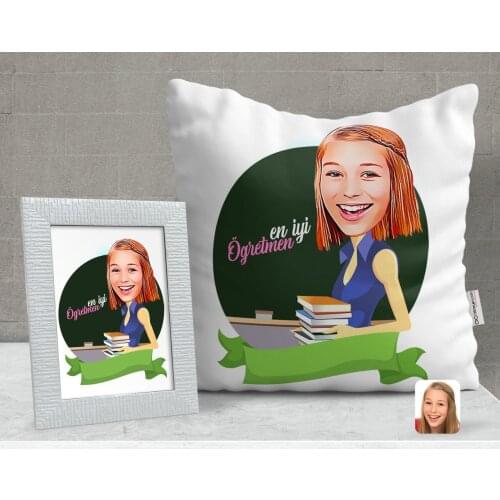 Personalized Best Teacher Caricature Of Decorative pillow And Frame Gift Seti-2
