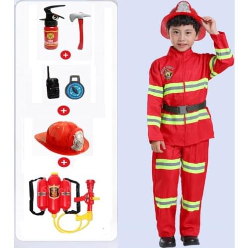 Fireman Uniform Children Sam Cosplay Luxury Firefighter Toys Set Boy Girl Halloween Fancy Party Performance Costume Gift