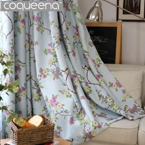 Birds & Floral Ready Made Custom Curtains for Living Room Bedroom Blackout Curtain Shade Blinds Window Treatments Beige & Blue