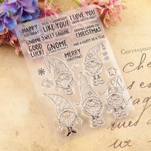 Christmas Clear Stamps Happy Birthday Christmas New Year Clear Acrylic Stamp Gnome for DIY Scrapbook Stamps Home Decoration