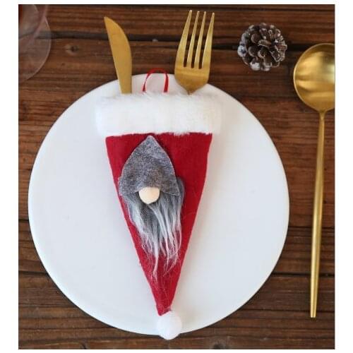 Christmas Table Decoration Santa Hats Knife Fork Bags Xmas Silverware Holders for Party Dinner Utensil Flatware Pocket Bags