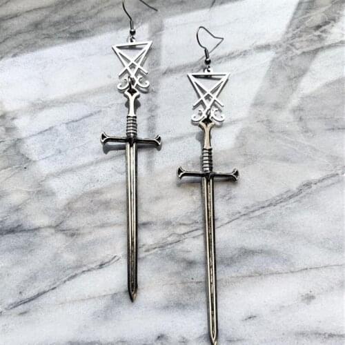Satan Sigil Sword Earrings Gothic Warrior Jewellery Fashion Novel Charm Women Men Gift Mystical 2020 New Darkly Beautiful