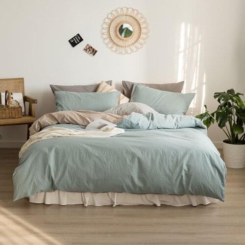 Modern Nordic Bedding Set Double Bed Product Set Simple Plain Color 40 Combed Cotton Four piece Set Contrast Color Double- piece