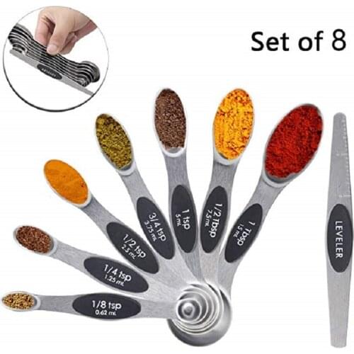 Heavy Duty Stainless Steel Dual Sided Magnetic Measuring Spoons For Dry or Liquid Ingredients Measuring Spoons Set with Leveler