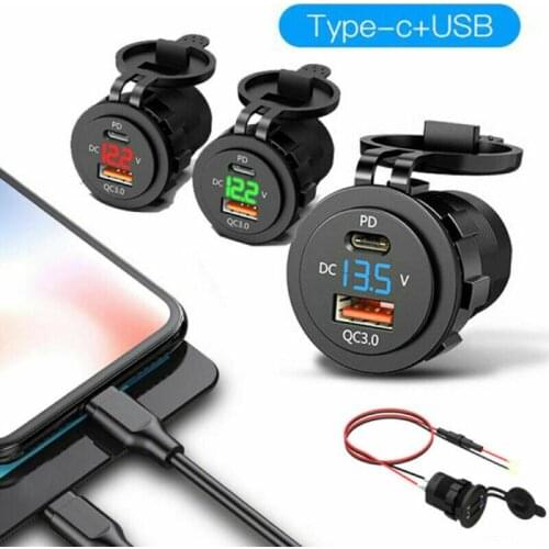Type-C PD + USB Charger Socket Adapter Power Outlet For 12V 24V Car Motorcycle QC3.0 Fast Charge