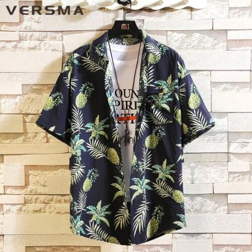 VERSMA Japanese Harajuku Vintage Blouse Flower Print Shirt Men Summer Vacation Hawaiian Shirt Men Women Large Size Dropshipping
