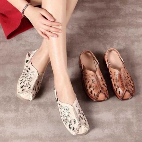 Tilocow New Handmade Genuine Leather Women Slippers Flat With Shoes Woman Ethnic Style House Slippers Sandalias Mujer 2020