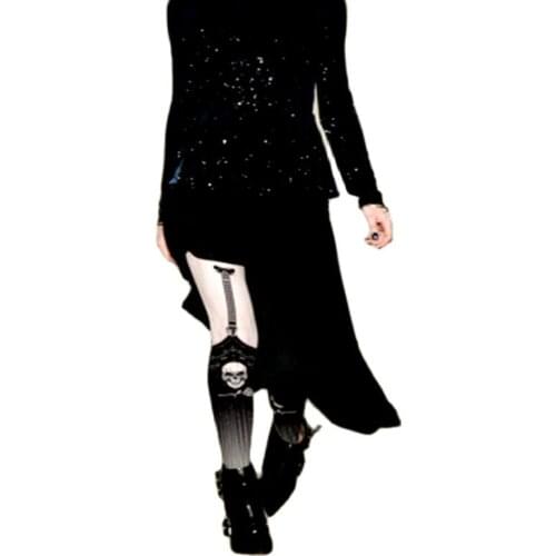 Womens autumn and winter pantyhose skull sling print pantyhose Personality pattern heart pattern street tights