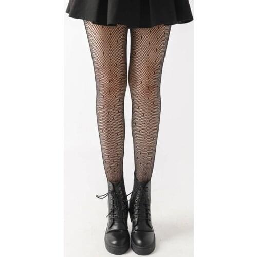 1 pair Womens fashion thigh tights, mesh print punk stretch pantyhose, black fishnet stockings