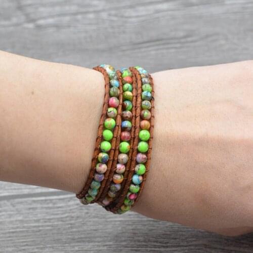 3Layers Multicolor Emperor Stone Wrap Bracelet for Women Ethnic Beadwork Boho Bracelets Adjustable Fashion Jewelry Dropship