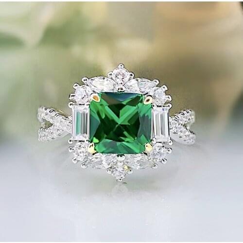2021 New Arrival Jewelry solid S925 Sterling Silver Luxury 7*7 Created Emerald Diamond Woman Crown Ring Party Anniversary Gift
