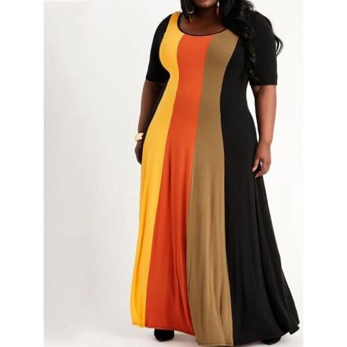 L-4XL Plus Size Womens Clothing Boho Maxi Dress Ladies Fashion O-Neck Casual Short Sleeve Summer Dress Vestidos Large Size 3XL