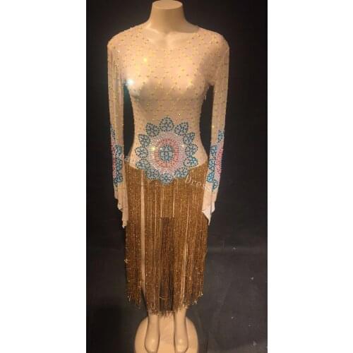 2019 Glisten Crystals Dress Sexy Long Tassel Women Outfit Nightclub Female Singer Costume Stage Dance DJ Performance Clothing